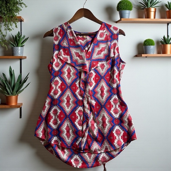 Takara Red and Blue Geometric Sleeveless Blouse Tank top size medium - Picture 1 of 6
